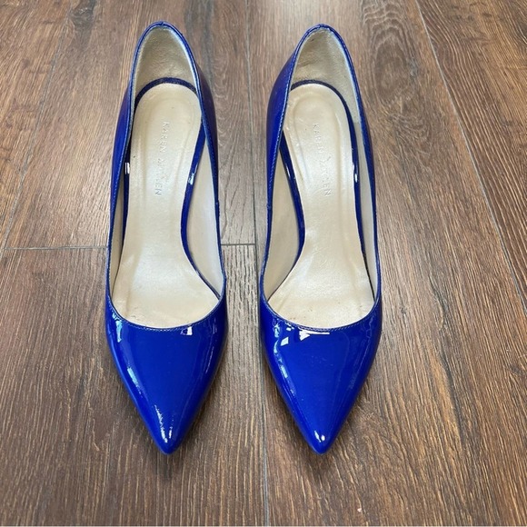 Karen Mullen Blue patent pointed toe pump SZ 38 - Picture 1 of 10